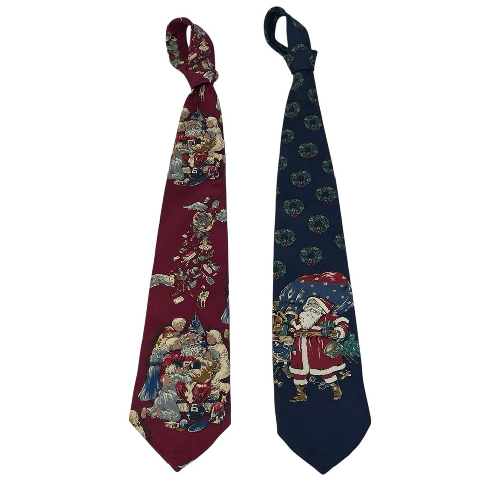 Wembley Silk Christmas Tie Lot of 2 Santa‎ Claus Holiday 100% Silk Made USA